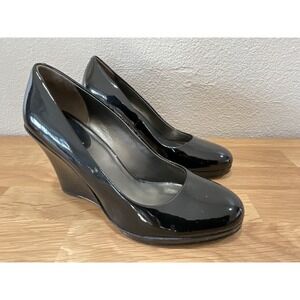 COLE HAAN Black Patent Leather Wedge Heels Women's 8.5 Comfort Shoes Pumps GREAT